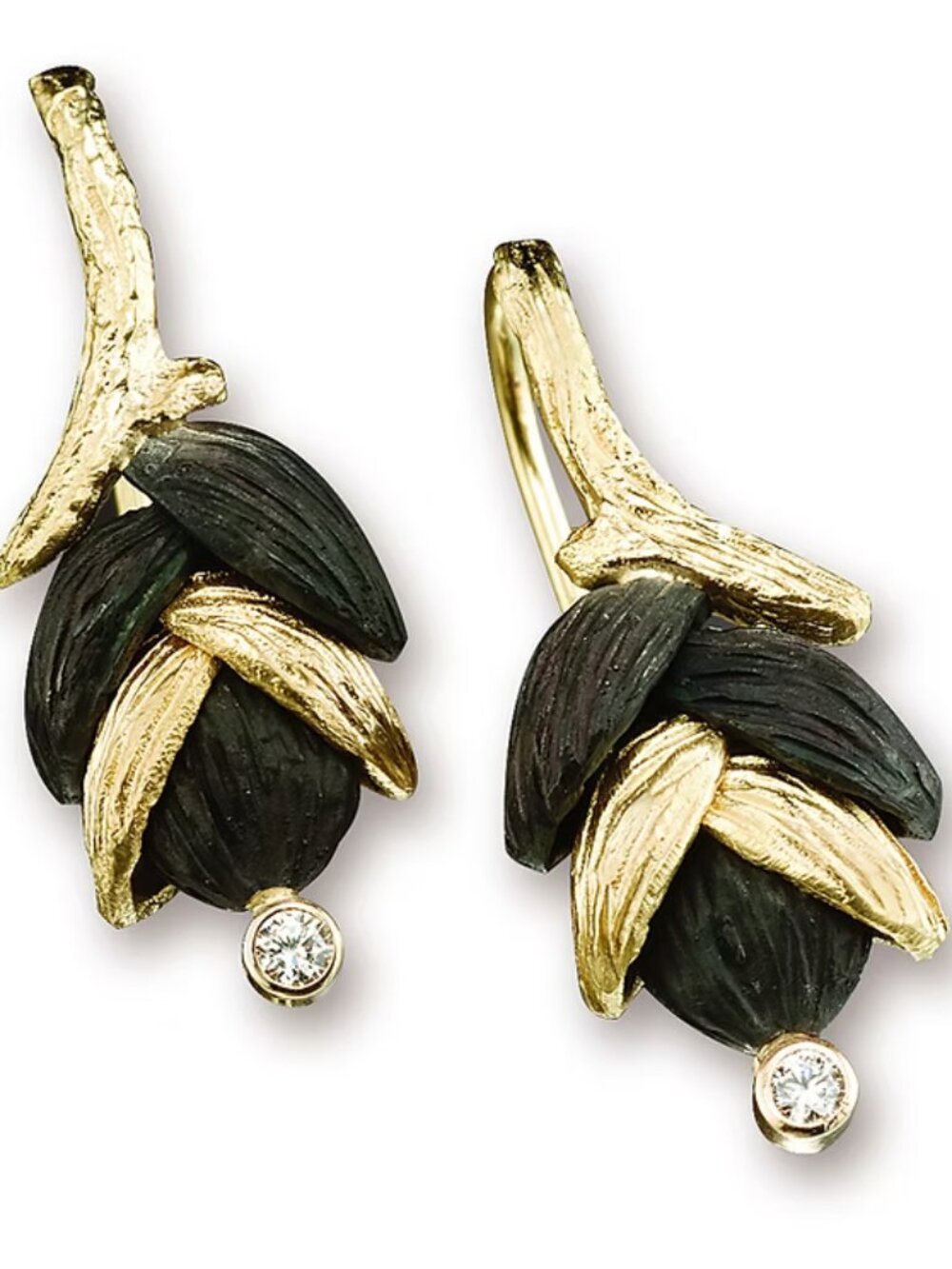 SARAH GRAHAM Rattlesnake Grass Collection Four Shell Diamond Earrings 18KT Gold